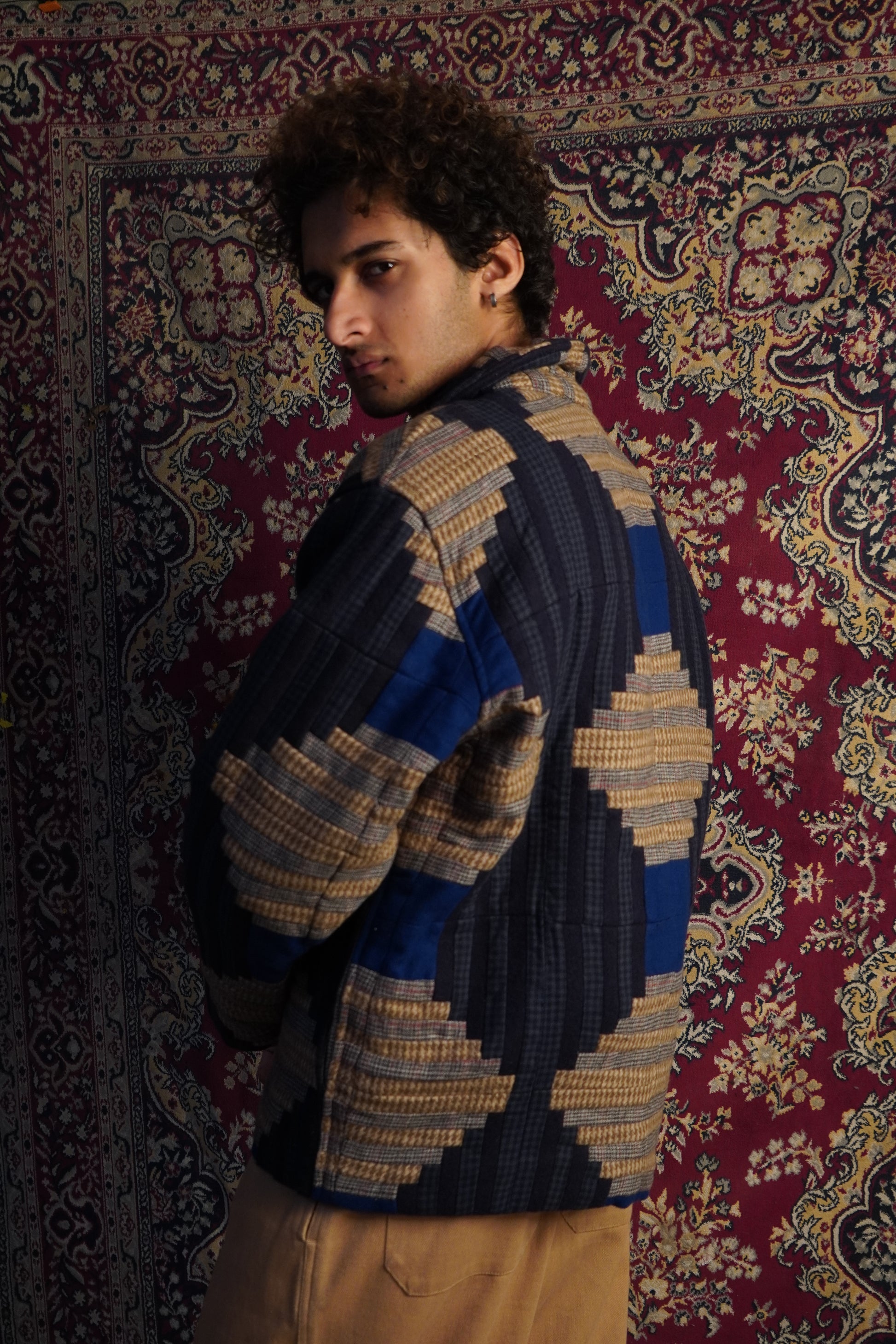 Multicolor wool blended fabric unisex patchwork shirt jacket 
“Jack unisex multicolor wool blend jacket with all-over patchwork”