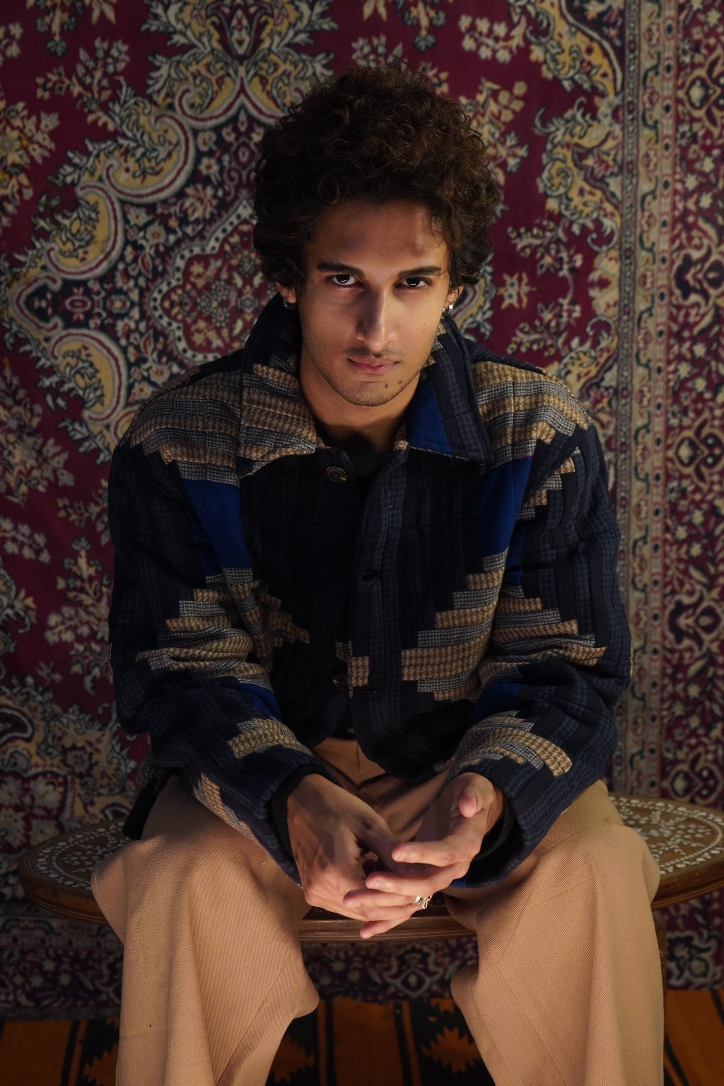 Multicolor wool blended fabric unisex patchwork shirt jacket 
“Jack unisex multicolor wool blend jacket with all-over patchwork”