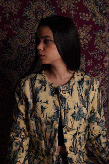 This piece of clothing has been referred to on the Bee as the “Noor women’s 
multicolored fleece wool quilted jacket with warm quilting.” A fashionable fleece quilted 
wool coat in a shocking colorful panels for women