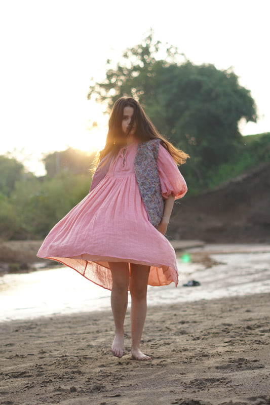 Unisex upcycled blue threads jacket, “Reverie” by threads weaving technique 