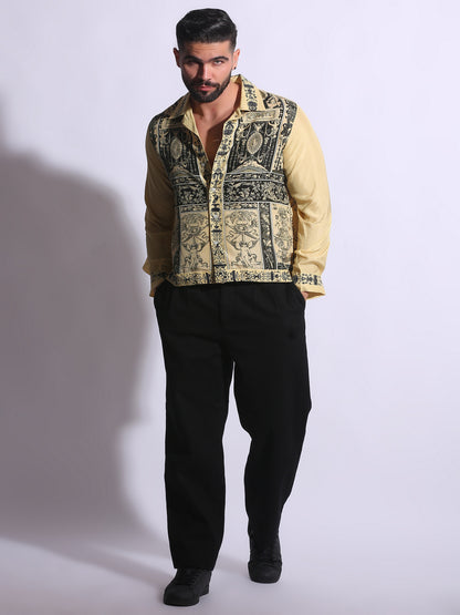  Main, yellow Retro Revival Silk Shirt with delicate front print 